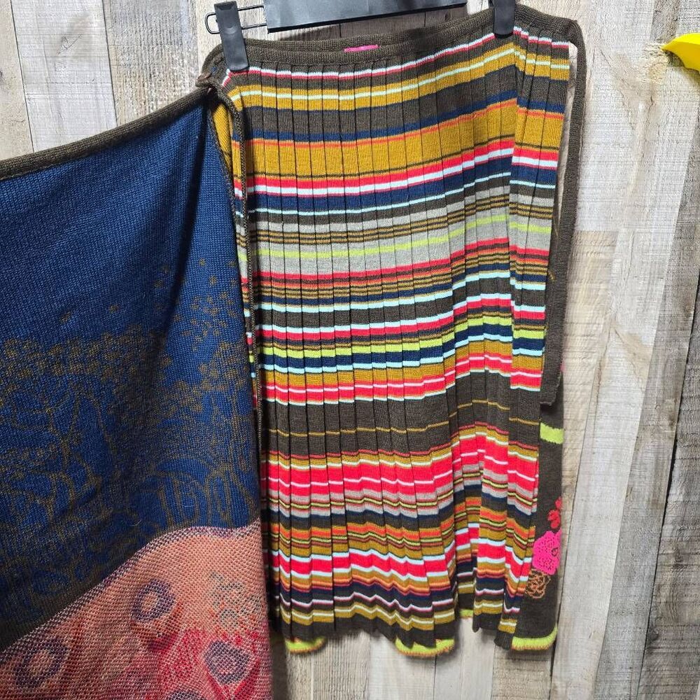 Oilily Brown Floral Multi Pattern Knit Merino Wool Blend Midi Wrap Skirt - Picture 3 of 5